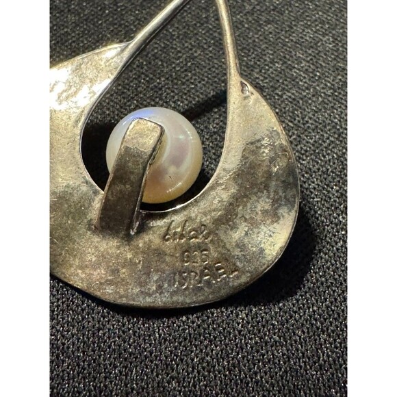 925 Israel Signed Real Pearl Hammered Pendant - Picture 5 of 5